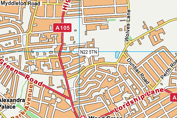 N22 5TN map - OS VectorMap District (Ordnance Survey)