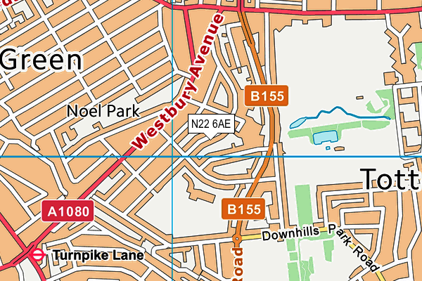 N22 6AE map - OS VectorMap District (Ordnance Survey)