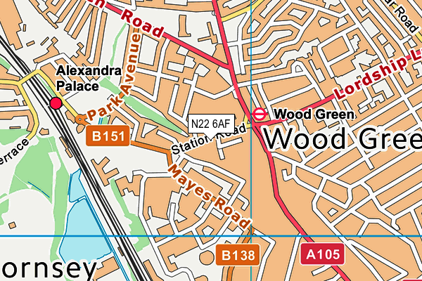 N22 6AF map - OS VectorMap District (Ordnance Survey)