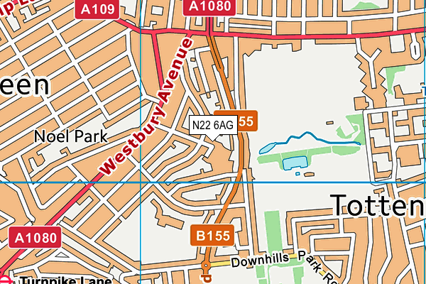 N22 6AG map - OS VectorMap District (Ordnance Survey)