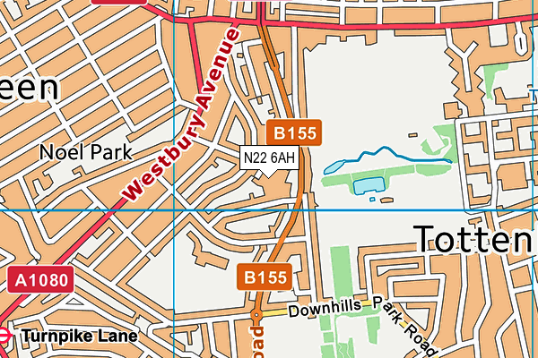 N22 6AH map - OS VectorMap District (Ordnance Survey)