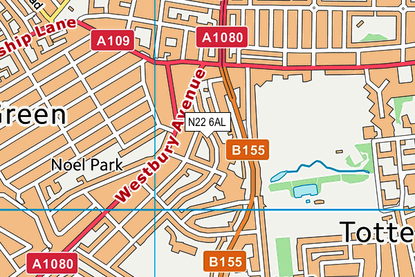 N22 6AL map - OS VectorMap District (Ordnance Survey)