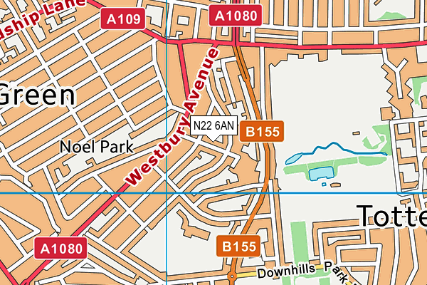 N22 6AN map - OS VectorMap District (Ordnance Survey)