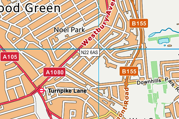 N22 6AS map - OS VectorMap District (Ordnance Survey)