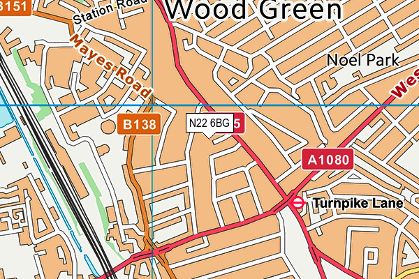 N22 6BG map - OS VectorMap District (Ordnance Survey)