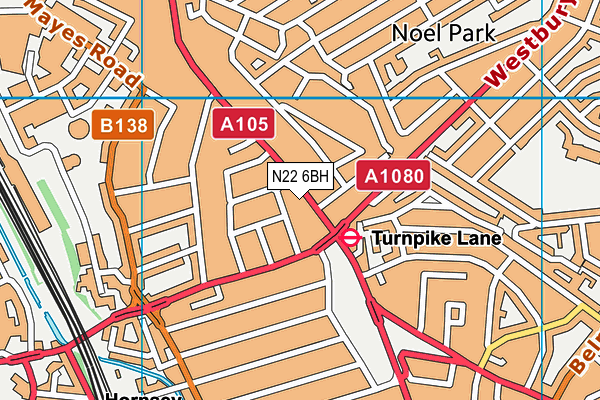 N22 6BH map - OS VectorMap District (Ordnance Survey)