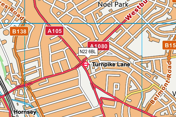 N22 6BL map - OS VectorMap District (Ordnance Survey)