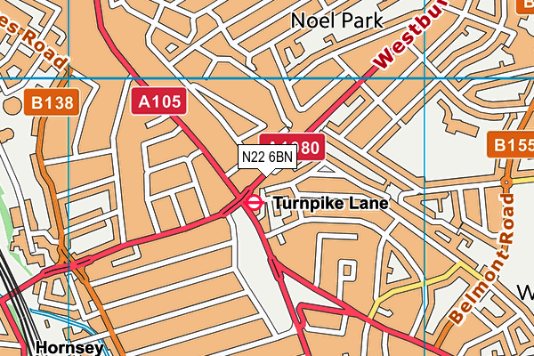 N22 6BN map - OS VectorMap District (Ordnance Survey)