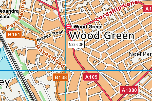 N22 6DF map - OS VectorMap District (Ordnance Survey)