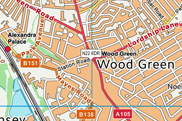 N22 6DR map - OS VectorMap District (Ordnance Survey)