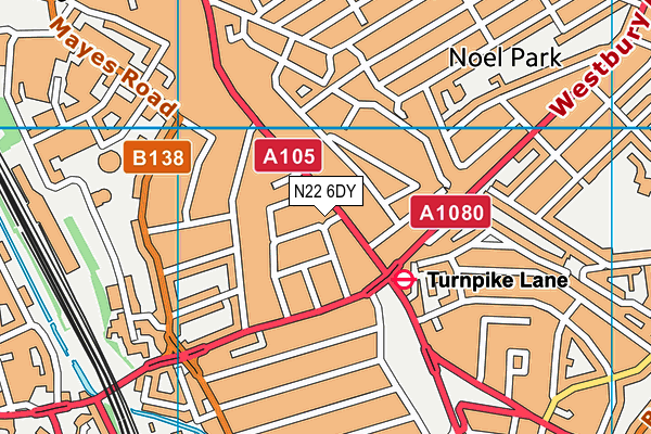 N22 6DY map - OS VectorMap District (Ordnance Survey)