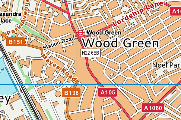 N22 6EB map - OS VectorMap District (Ordnance Survey)