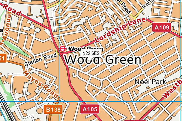 N22 6ES map - OS VectorMap District (Ordnance Survey)