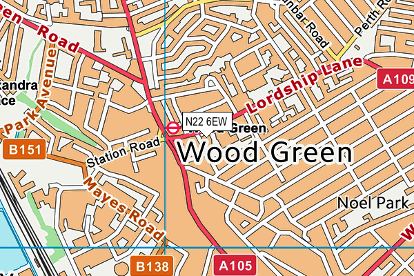 N22 6EW map - OS VectorMap District (Ordnance Survey)