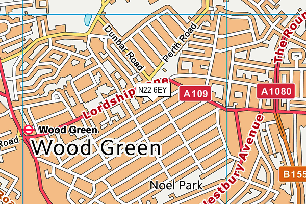 N22 6EY map - OS VectorMap District (Ordnance Survey)