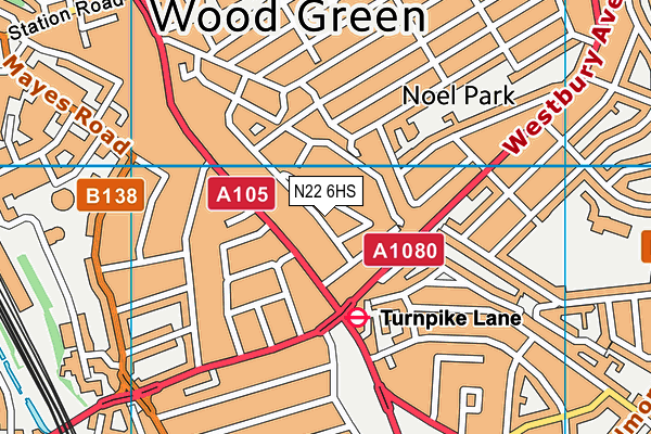 N22 6HS map - OS VectorMap District (Ordnance Survey)