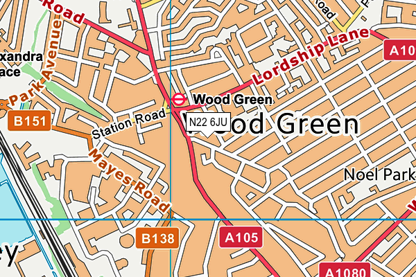 N22 6JU map - OS VectorMap District (Ordnance Survey)