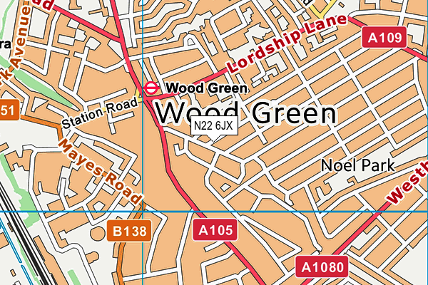 N22 6JX map - OS VectorMap District (Ordnance Survey)