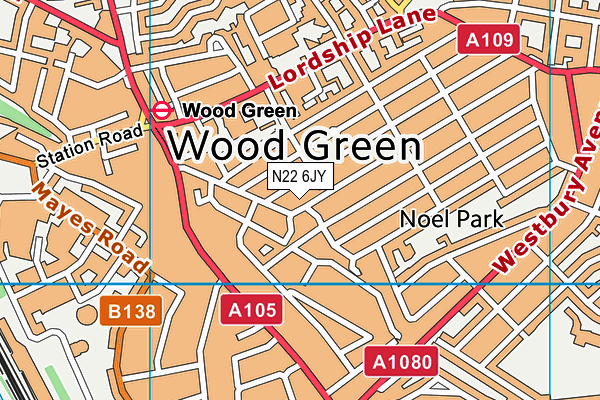 N22 6JY map - OS VectorMap District (Ordnance Survey)