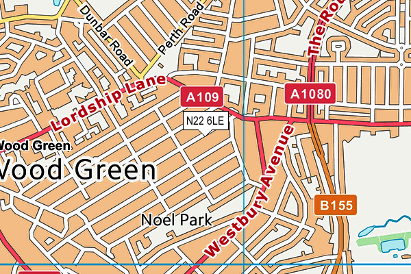 N22 6LE map - OS VectorMap District (Ordnance Survey)