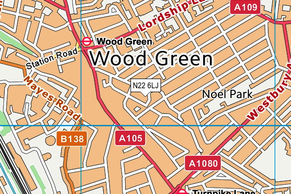 N22 6LJ map - OS VectorMap District (Ordnance Survey)