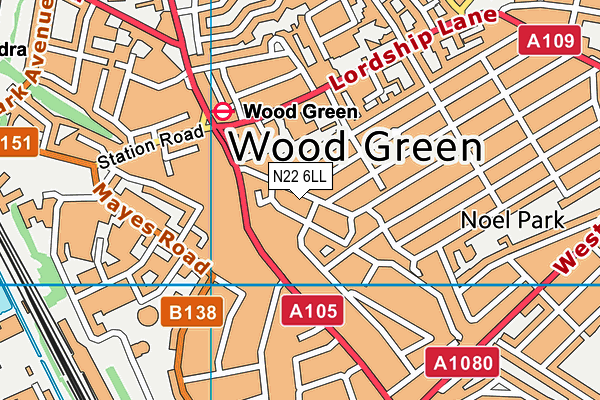 N22 6LL map - OS VectorMap District (Ordnance Survey)