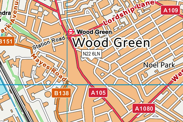 N22 6LN map - OS VectorMap District (Ordnance Survey)