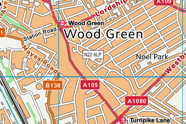 N22 6LP map - OS VectorMap District (Ordnance Survey)