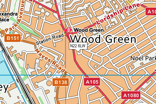 N22 6LW map - OS VectorMap District (Ordnance Survey)