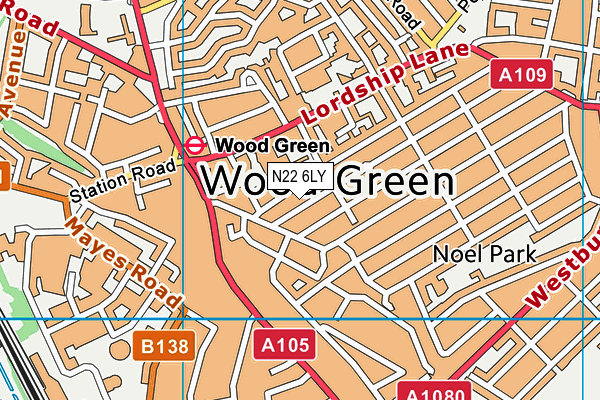 N22 6LY map - OS VectorMap District (Ordnance Survey)