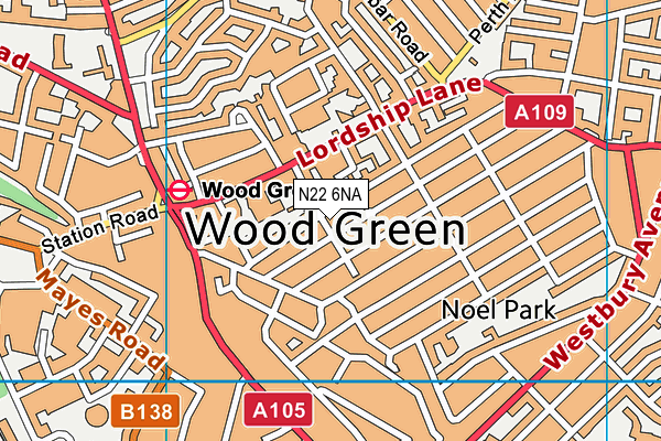 N22 6NA map - OS VectorMap District (Ordnance Survey)