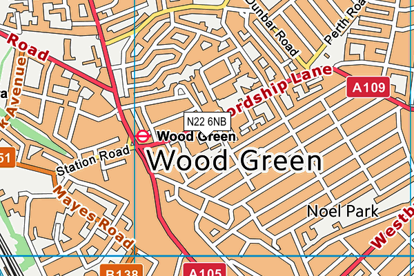 N22 6NB map - OS VectorMap District (Ordnance Survey)