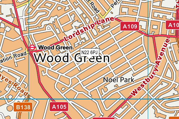 N22 6PJ map - OS VectorMap District (Ordnance Survey)