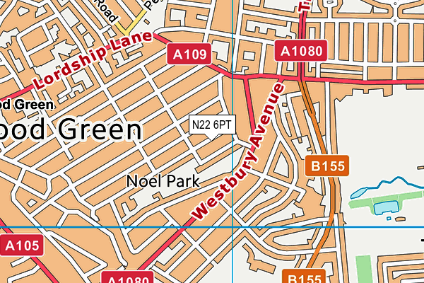 N22 6PT map - OS VectorMap District (Ordnance Survey)