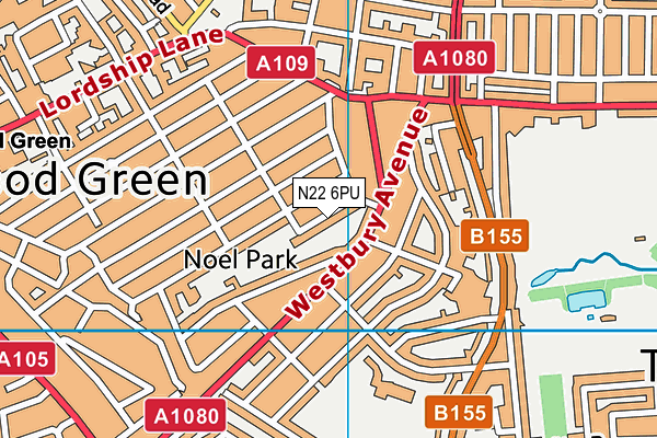 N22 6PU map - OS VectorMap District (Ordnance Survey)