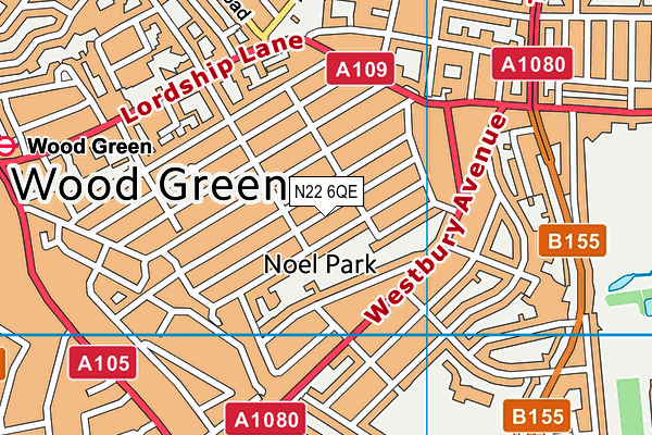 N22 6QE map - OS VectorMap District (Ordnance Survey)