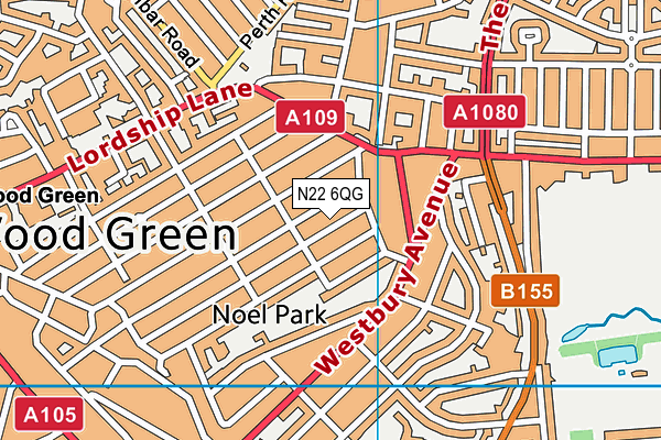 N22 6QG map - OS VectorMap District (Ordnance Survey)