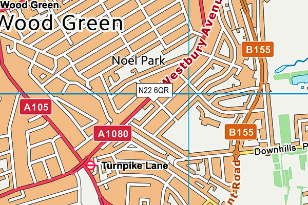 N22 6QR map - OS VectorMap District (Ordnance Survey)