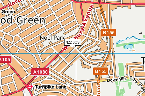 N22 6QS map - OS VectorMap District (Ordnance Survey)