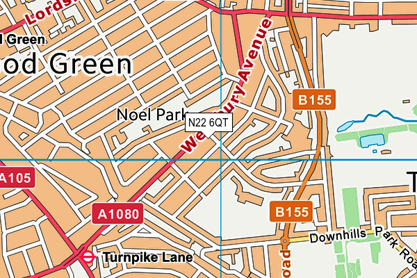 N22 6QT map - OS VectorMap District (Ordnance Survey)