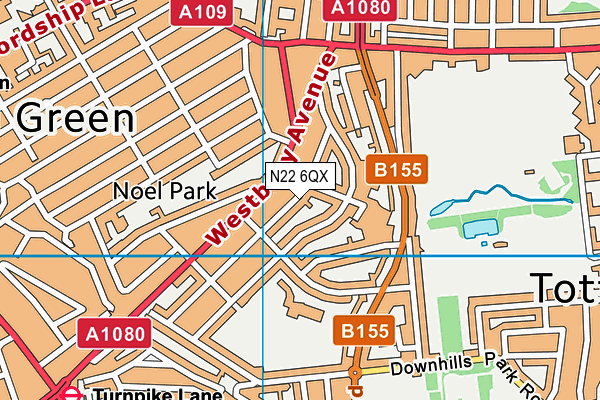 N22 6QX map - OS VectorMap District (Ordnance Survey)