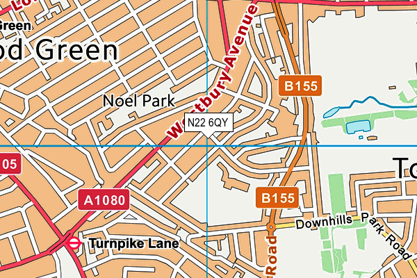 N22 6QY map - OS VectorMap District (Ordnance Survey)