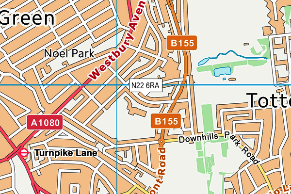 N22 6RA map - OS VectorMap District (Ordnance Survey)