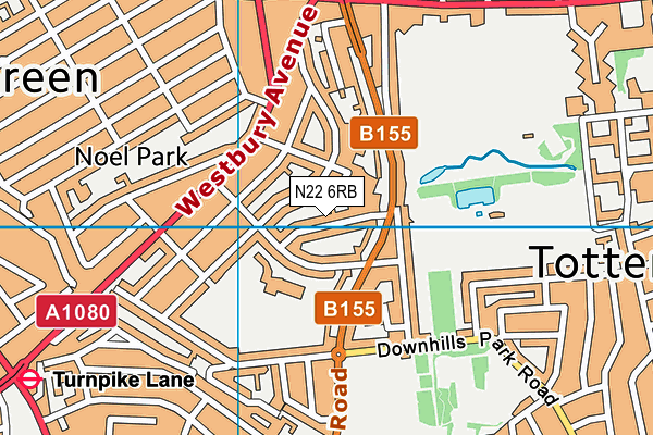 N22 6RB map - OS VectorMap District (Ordnance Survey)