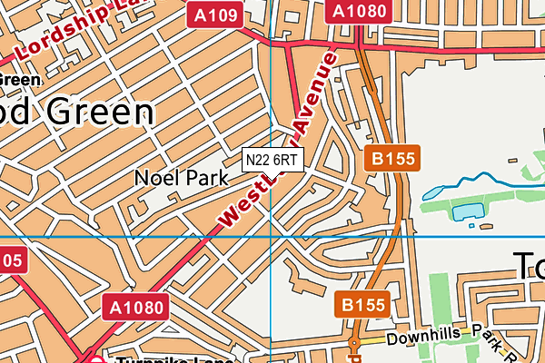 N22 6RT map - OS VectorMap District (Ordnance Survey)