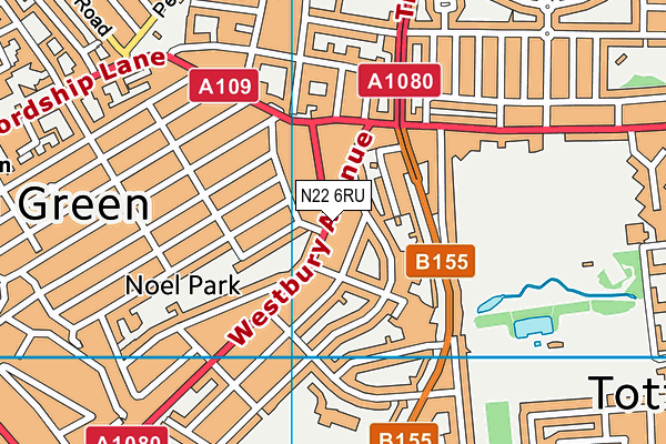 N22 6RU map - OS VectorMap District (Ordnance Survey)