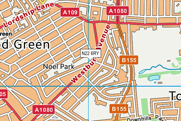N22 6RY map - OS VectorMap District (Ordnance Survey)