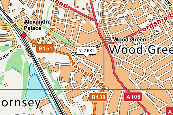 N22 6ST map - OS VectorMap District (Ordnance Survey)