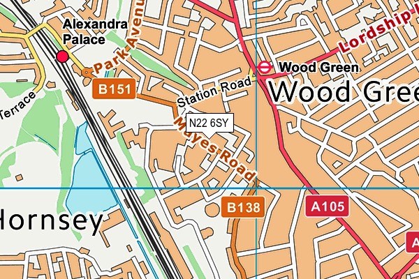 N22 6SY map - OS VectorMap District (Ordnance Survey)