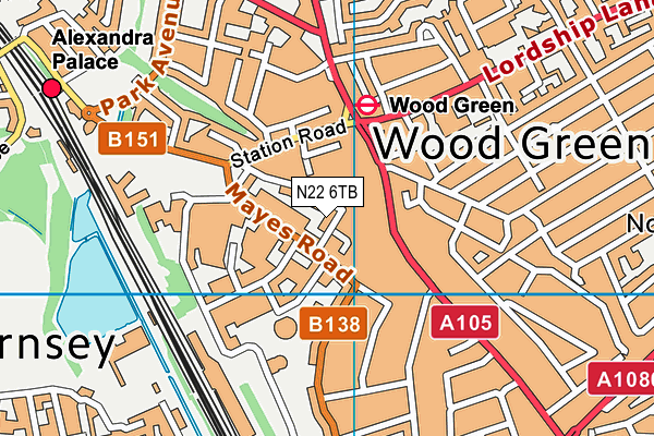 N22 6TB map - OS VectorMap District (Ordnance Survey)